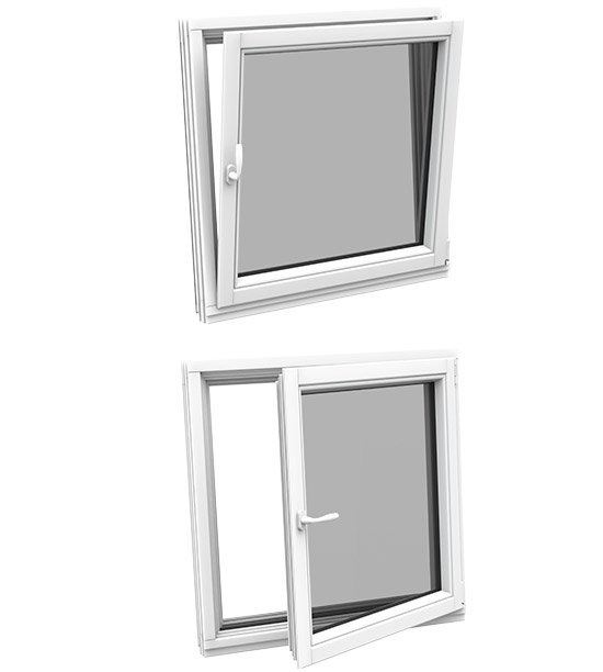 Dreh Kipp Fenster - gekippt und vollst&auml;ndig ge&ouml;ffnet